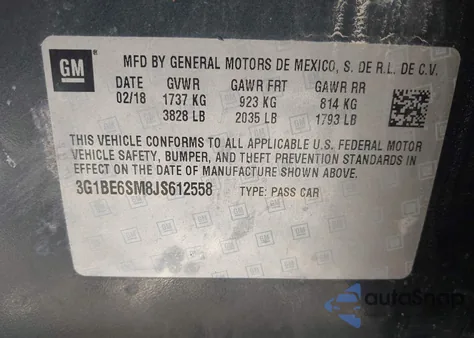 2018 Chevrolet Cruze Lt Auto from USA, damaged, VIN 3G1BE6SM8JS612558